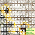 Milky white PET film craft stencils showing animal, floral, and mandala designs, each measuring 2 inches.