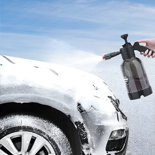 Black 2-litre hand-held foam watering can sprayer with pump handle and two nozzles