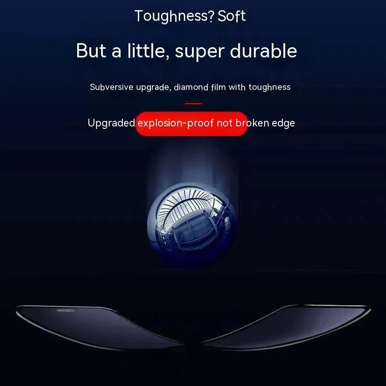 Tempered glass screen protector for iPhone on a table, showing full coverage and clarity.