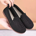 Beige flyknit mesh antiskid trainers for elderly women with wide fit and breathable hollow-out design