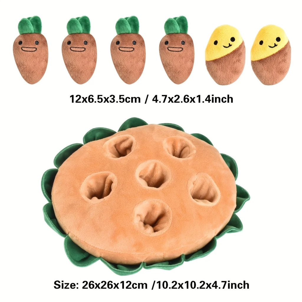 Yellow interactive dog puzzle toys with removable squeaky plush for foraging training and slow feeding
