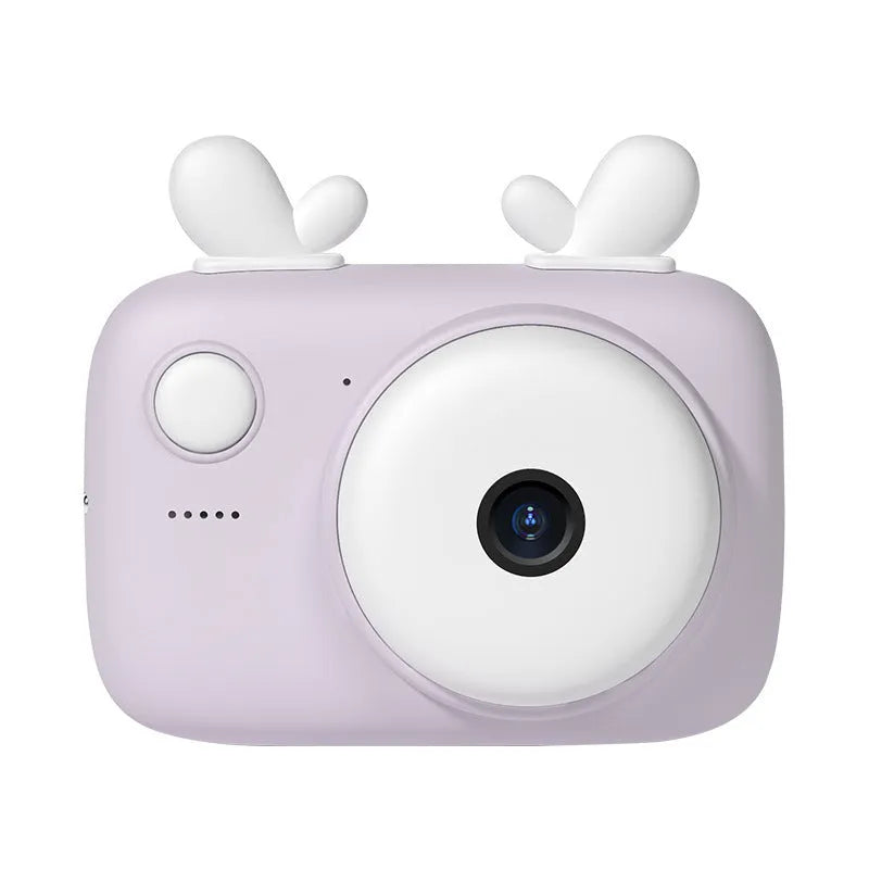 A2 Kids Photo Camera in macaron colours with 2.4-inch screen, dual lenses, and attached lanyard.