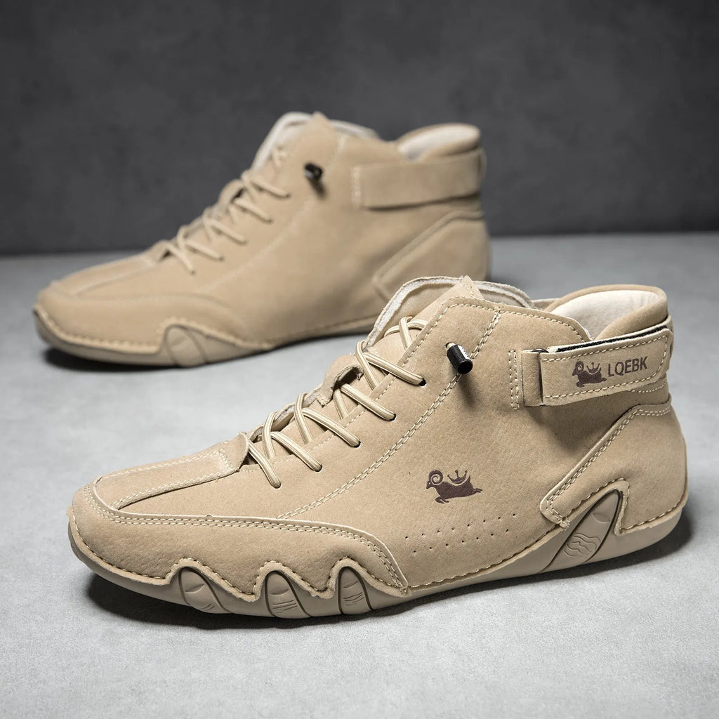 Men's brown octopus style Martin boots with high-top design and visible stitching details