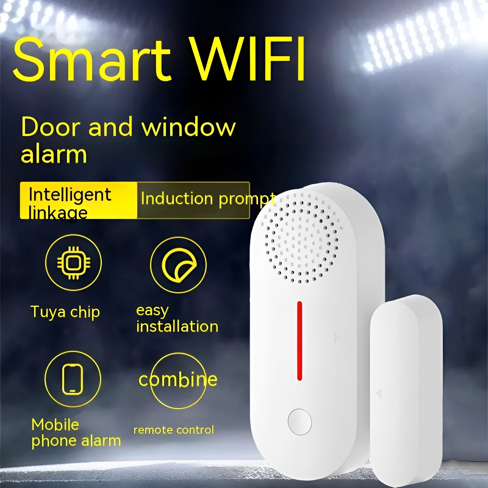 WiFi door magnetic sensor alarm unit with magnetic contact components for smart home security