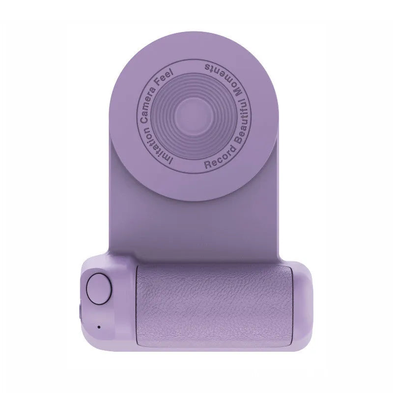 Black 3-in-1 magnetic phone camera handle with rotatable stand and PU leather grip
