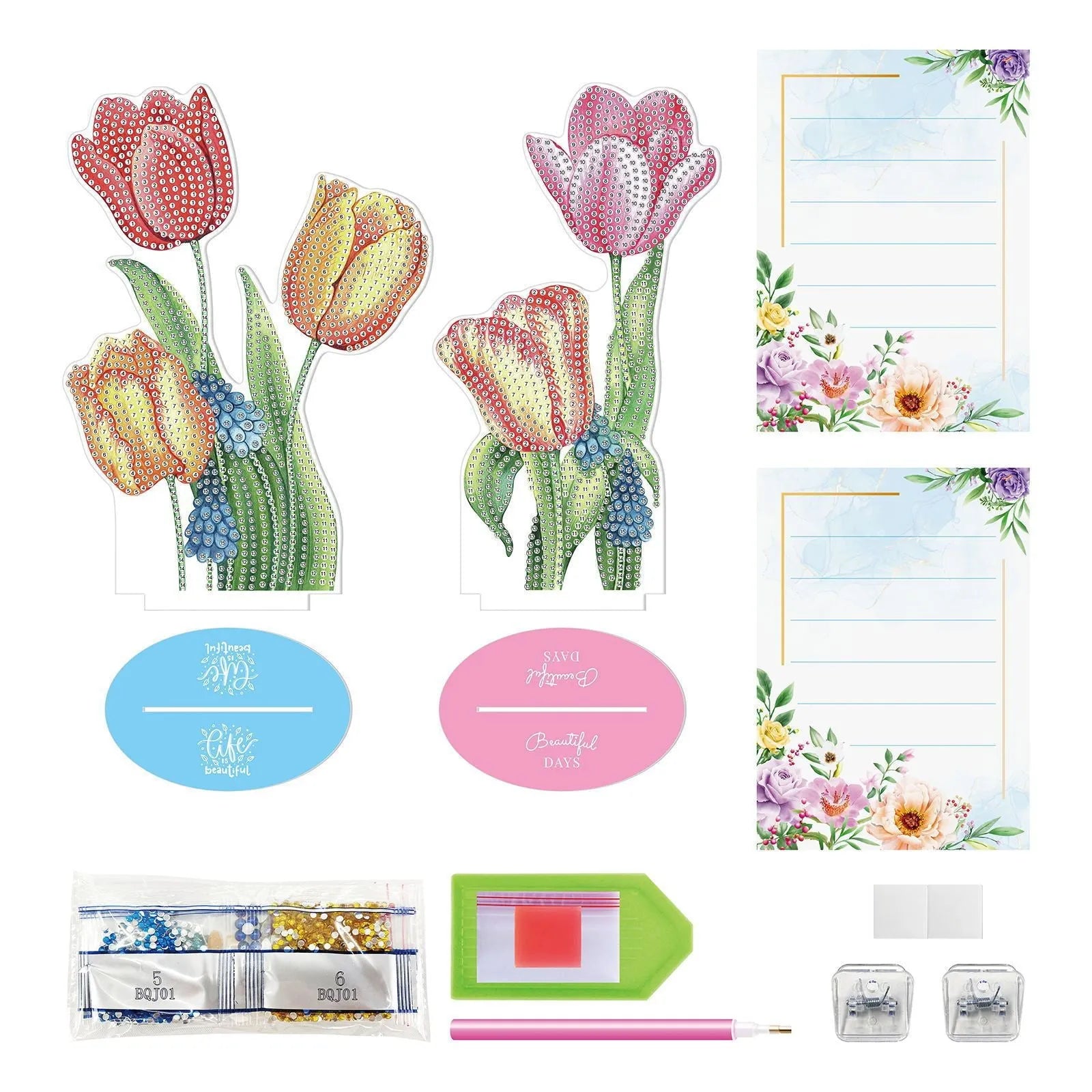 American style diamond painting decorative note clip with frameless handmade construction on desktop