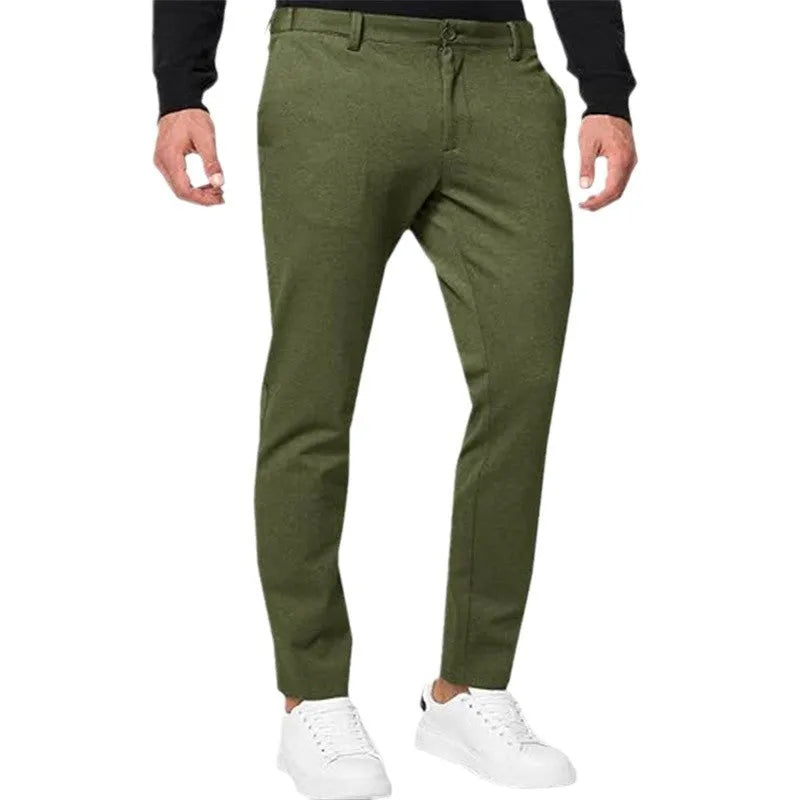 Men's slim-fit tapered chino trousers in stretch cotton blend fabric available in five colours