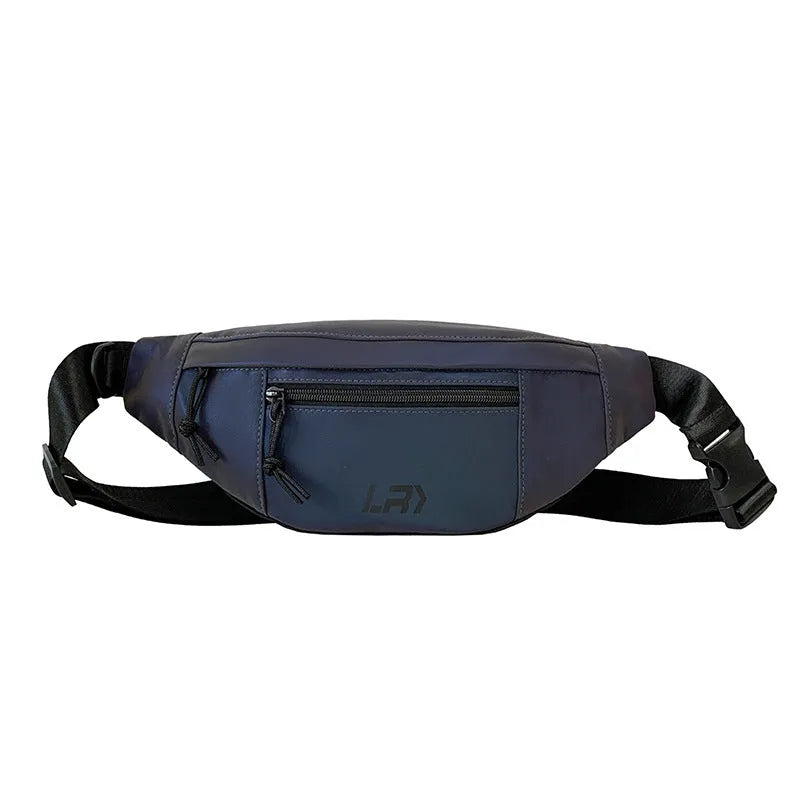 Blue reflective crossbody cycling shoulder bag with an open pocket and soft handle.