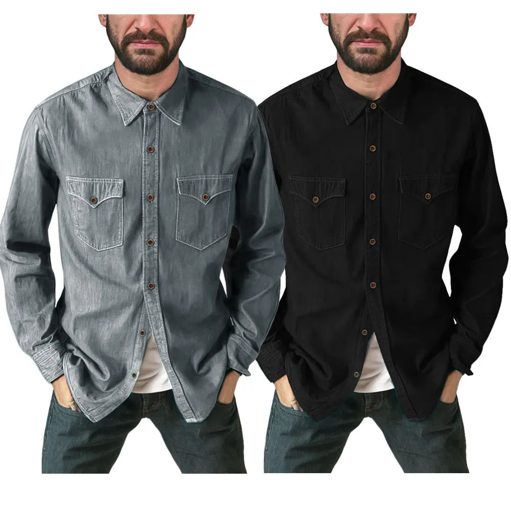 A denim cardigan coat in regular fit, shown in one of the available colours: khaki, black, blue, or grey.