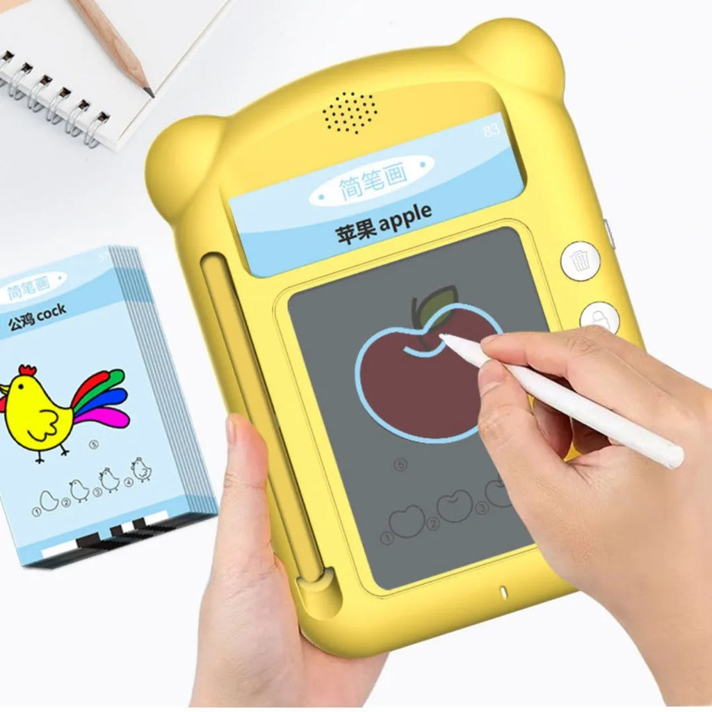 Yellow bilingual early education learning machine with educational cards for child development