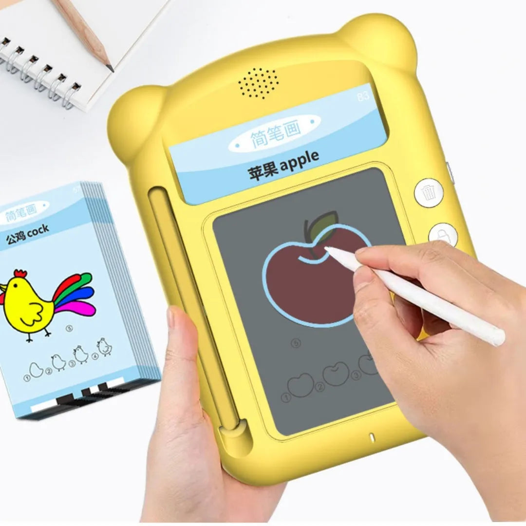 Yellow bilingual early education learning machine with educational cards for child development