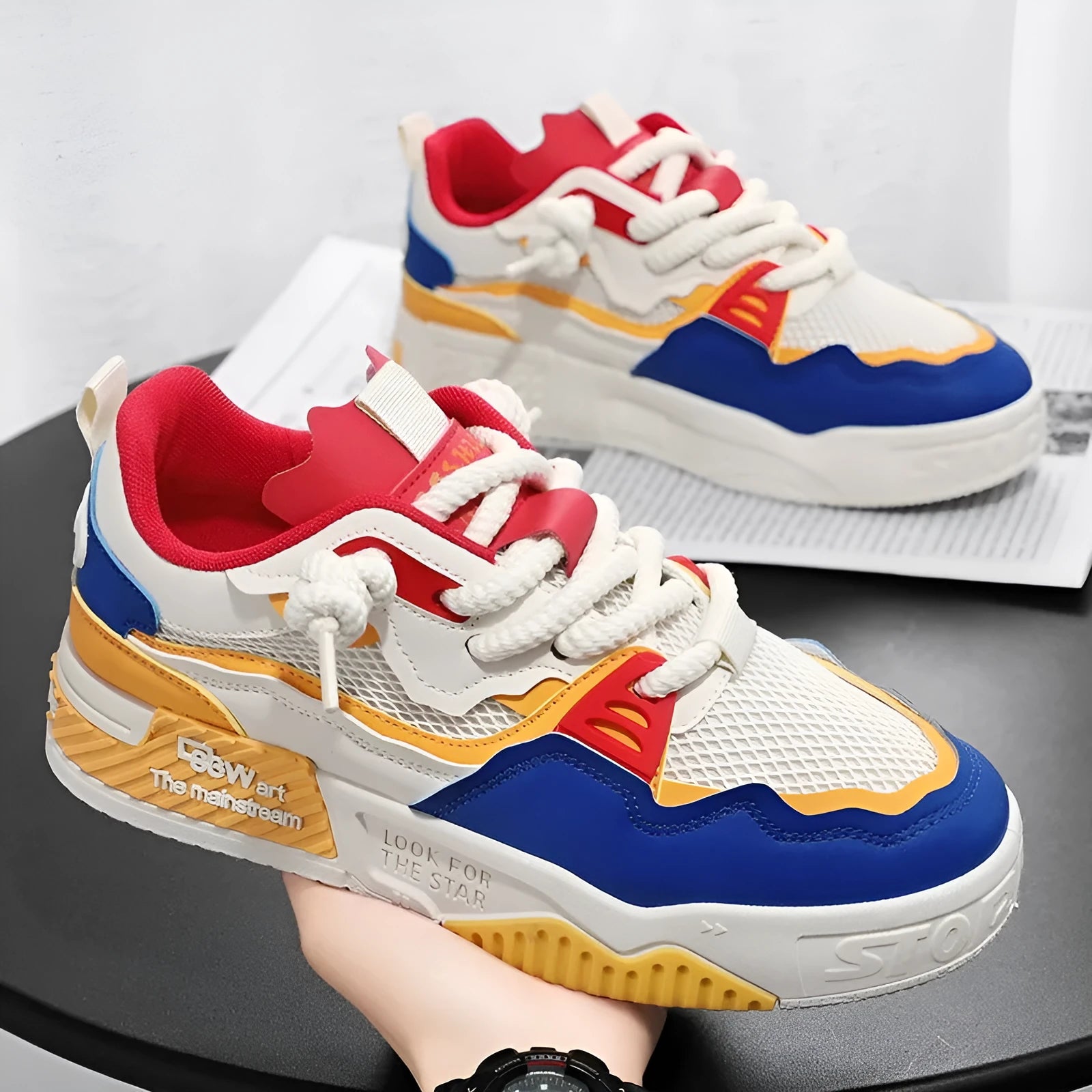 Men's low-top white board shoes with a soft rubber sole and mesh lining