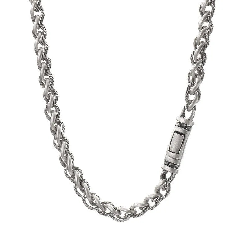 Men's titanium steel keel chain necklace with vintage antique silver finish and geometric pendant