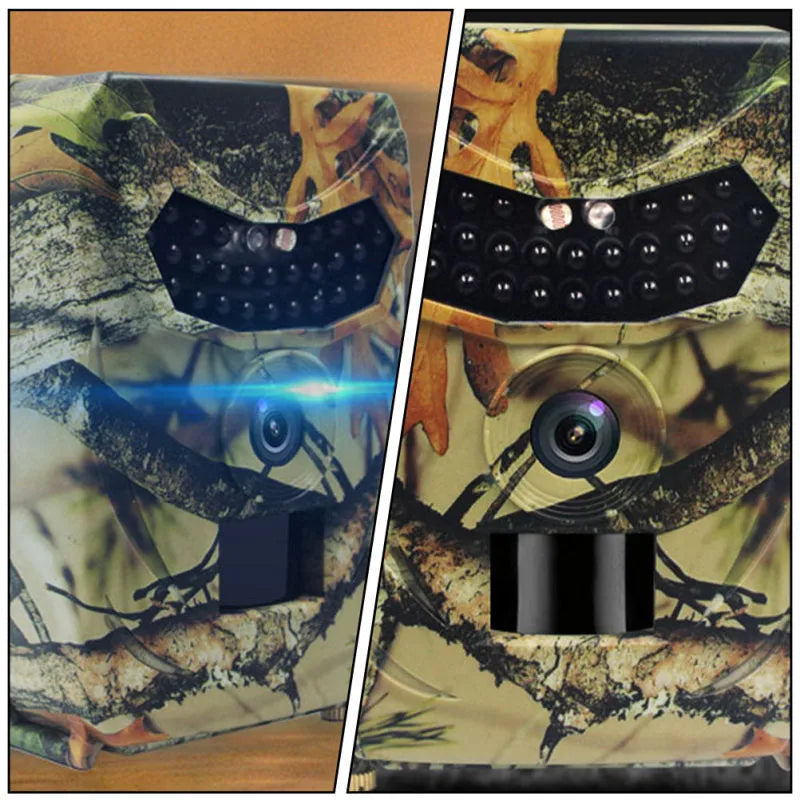 Yellow brown plastic hunting game camera with infrared night vision for wildlife monitoring