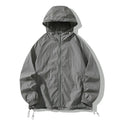 Loose fit outdoor jacket in chemical fibre fabric with sun-protective properties