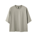 Men's sand grey loose fit short sleeve t-shirt made from cotton and polyester blend fabric