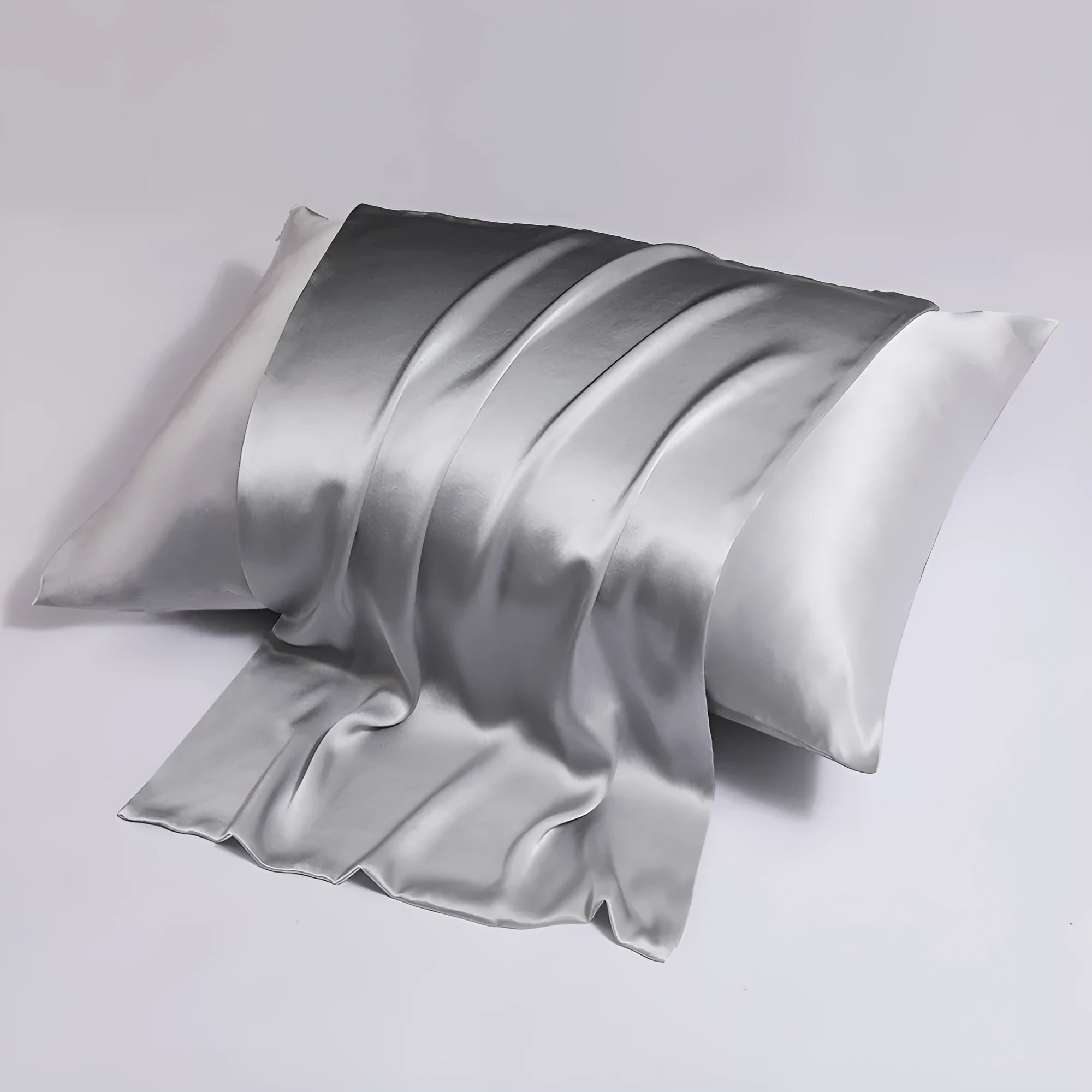 Silk double-sided zipper pillowcase in modern simplicity style showing colour options and size variations