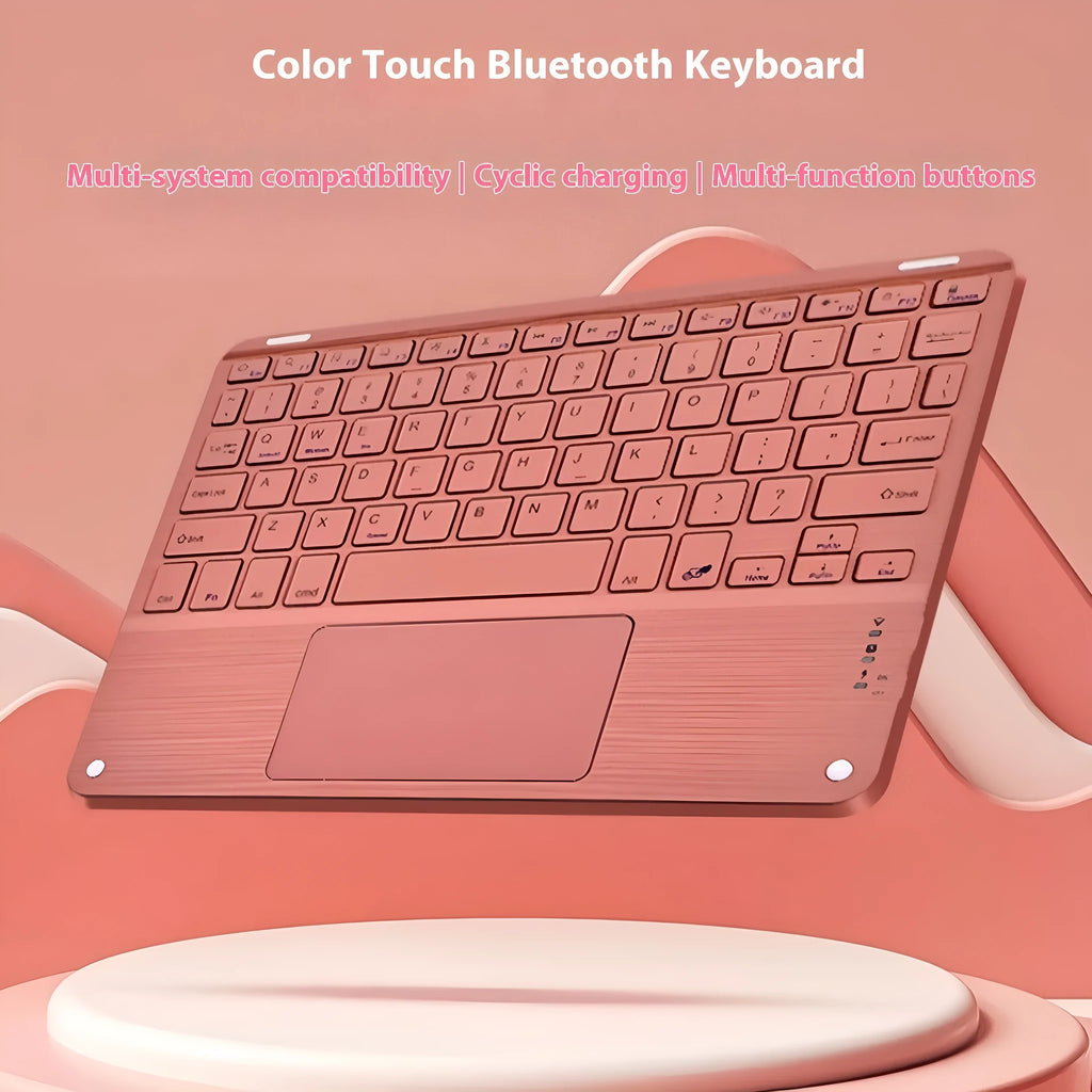 Square hat touch Bluetooth wireless charging keyboard in one of eight colour options on a desk.