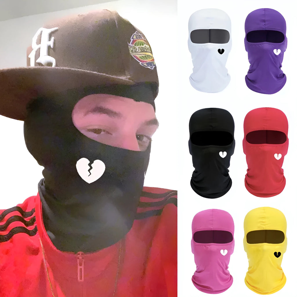 Outdoor breathable polyester printed single-hole balaclava with bell shape top in black