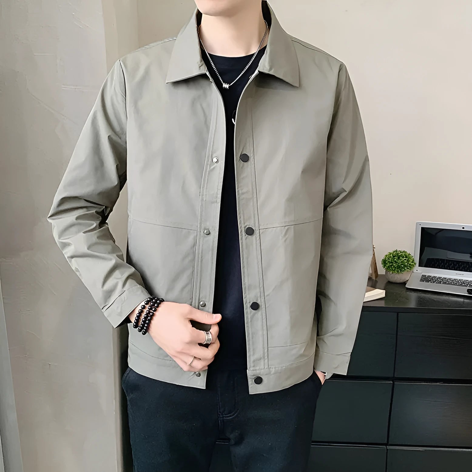 Korean style men's thin single-layer polyester jacket for spring and autumn wear