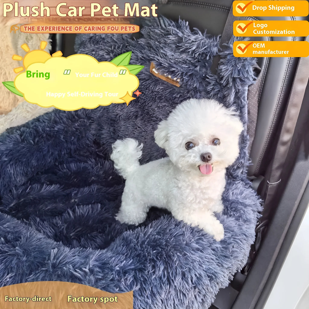 Winter thickened thermal vehicle pet mat on car seat in dark grey colour