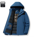 Winter thicken thermal shell jacket in black, waterproof polyester with contrast colour details for outdoor skiing and hiking