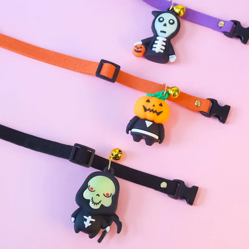 Halloween pet collar with cartoon Pumpkin Man design in polyester fabric