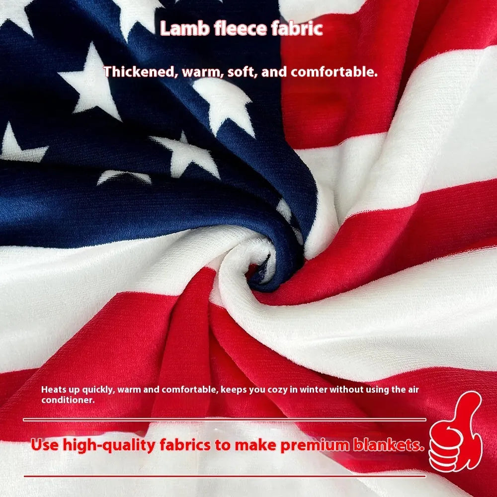 Striped polyester blanket in American style pattern showing three size options