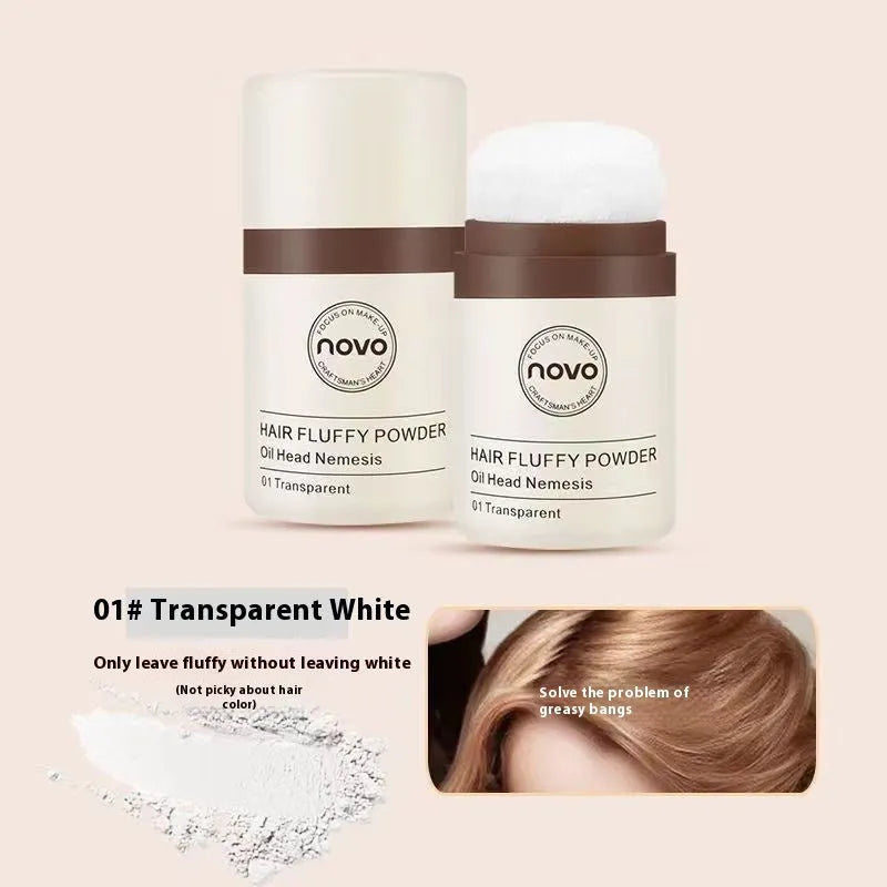 Mattifying face powder container showing natural transparent and brown shade options for oil control