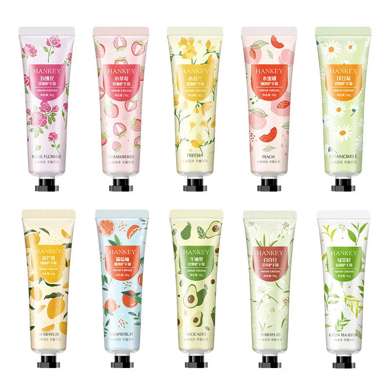 30g tube of fruit extract hand cream for dry skin moisturisation with multiple scent options