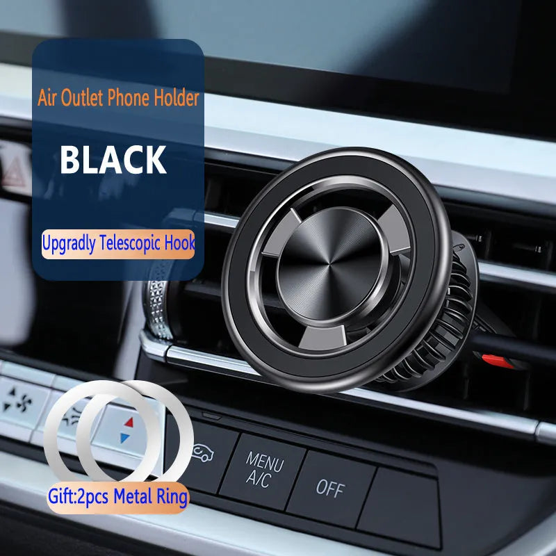 Silver air vent magnetic car phone holder with alloy construction and ABS mounting bracket