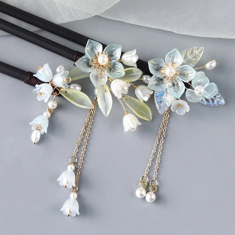 New Chinese style antique hairpin with floral design in Autumn Pink Magnolia colour for updo hairstyles