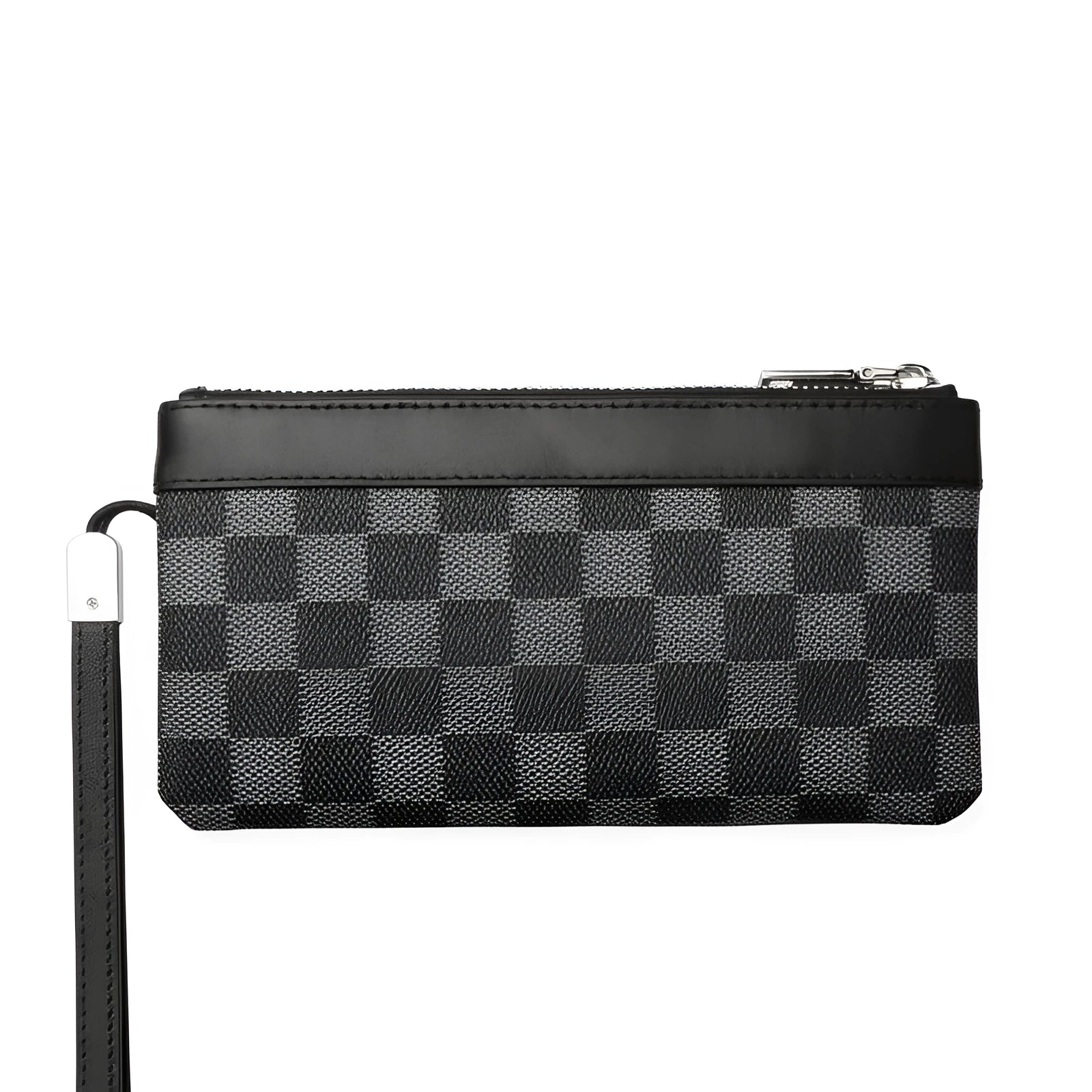 Men's black plaid genuine cowhide leather wallet measuring 20cm by 10cm