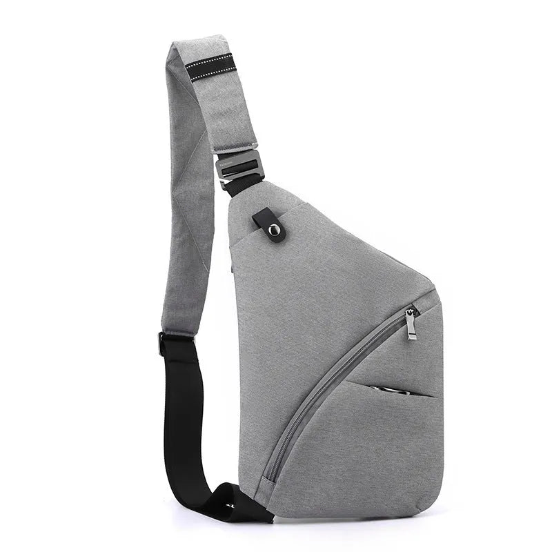 Men's Oxford cloth chest bag in black or grey with one shoulder strap design