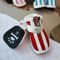 VIP Teddy Schnauzer style dog shoes with zipper closure in blue, pink, and red colours