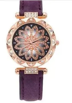 Women's fashion watch with diamond decoration on round dial, available in nine colours with waterproof 30 metre rating
