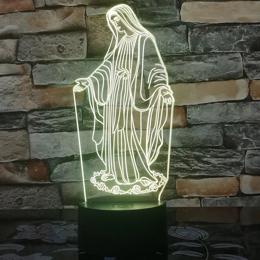 3D LED night light showing a stereoscopic dual-ring light pattern from a thin acrylic panel on an ABS base.