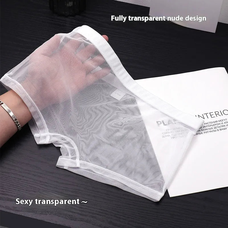 Men's thin sheer mesh boxer briefs in multiple colours with low waist design