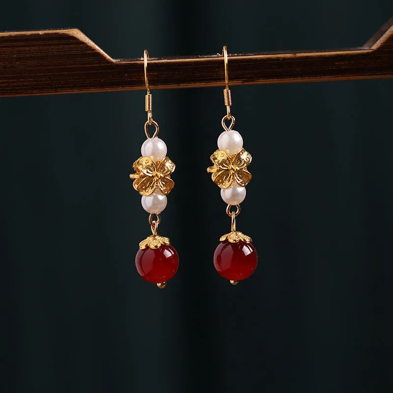 Geometric retro alloy earrings with electroplated finish in colour 6#, inspired by National Han Cheongsam style.
