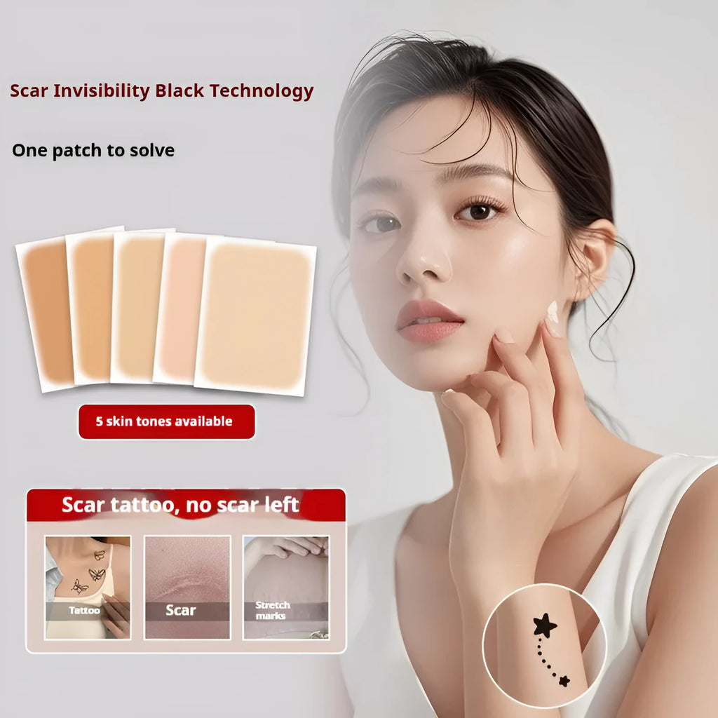 Pack of adhesive tattoo cover patches in various skin tone colours on a white background.