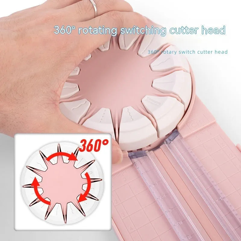 Pink and black 12-in-1 plastic paper cutting machine tool for decorative craft edges