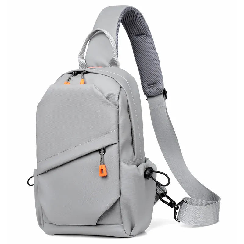 Men's black polyester crossbody bag with waterproof coating and shoulder strap