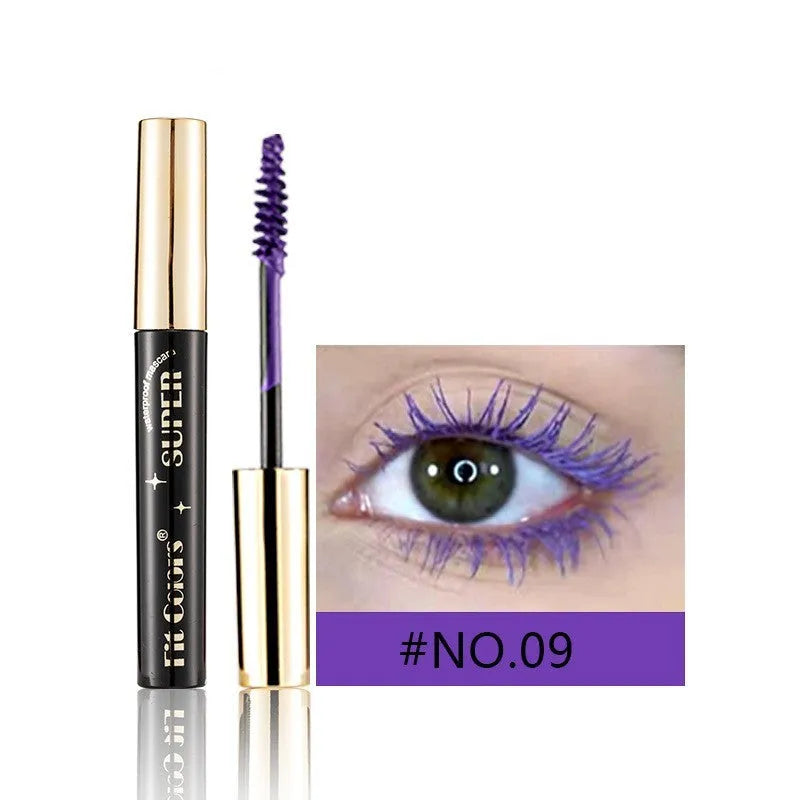 Colourful mascara for stage and nightclub use showing 12 different shade options