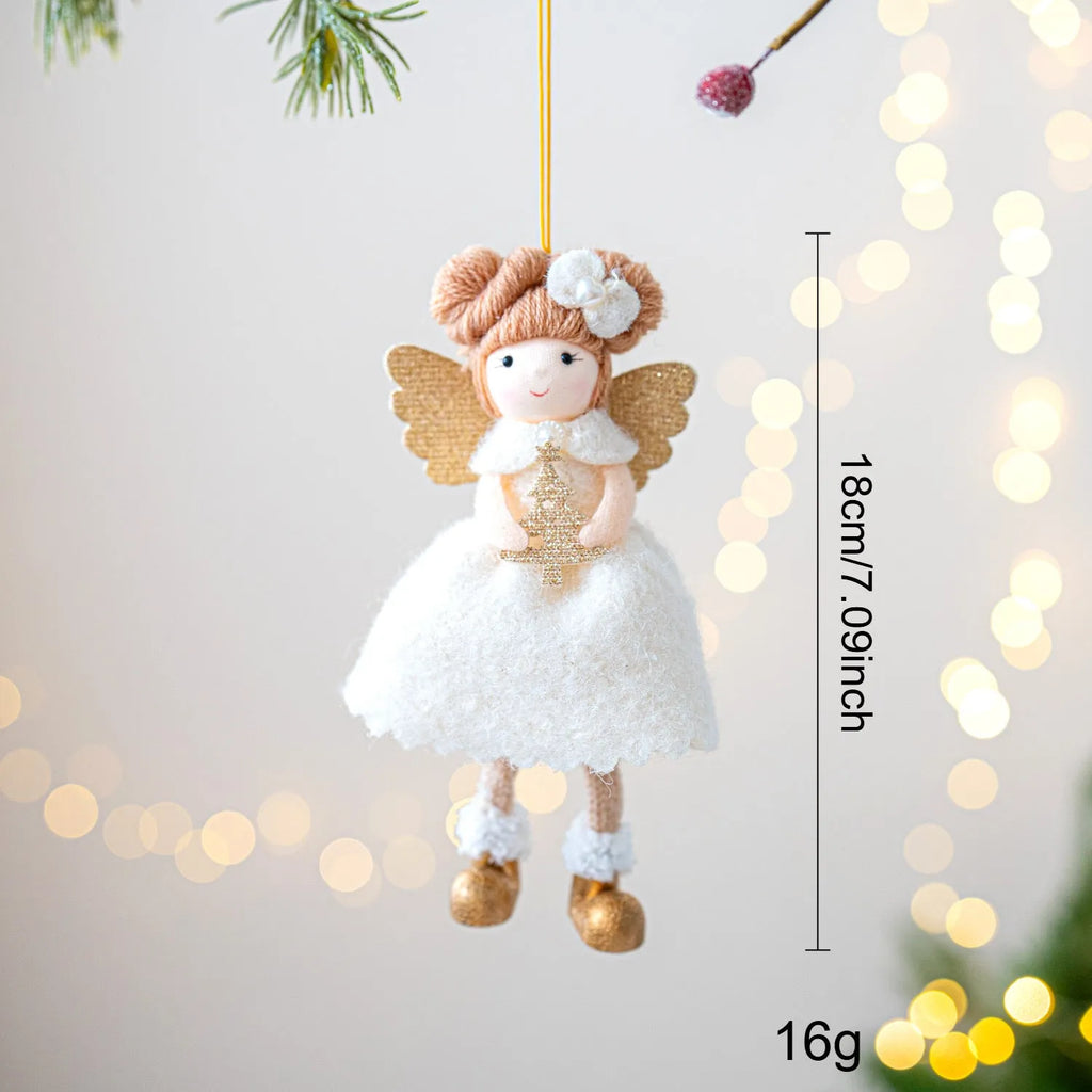 Pink and white cloth angel wings plush pendant Christmas ornament.