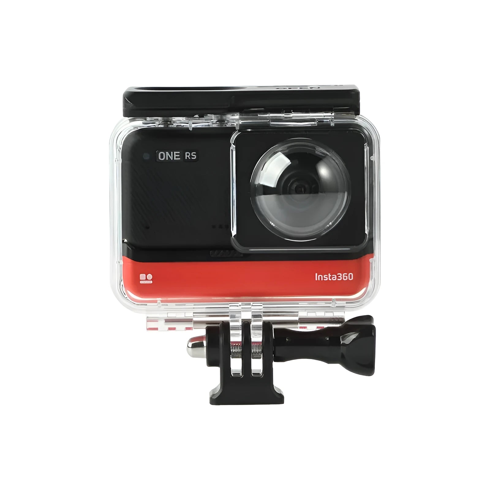 Transparent waterproof housing case for Insta360 One RS panoramic camera.