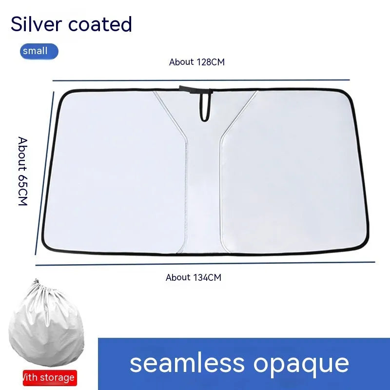 Car windscreen sunshade with double ring front shield and titanium silver coating