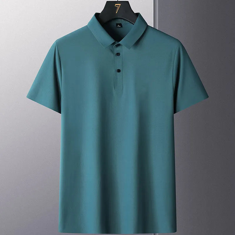 Men's solid colour short sleeve non-ironing business casual shirt on a hanger