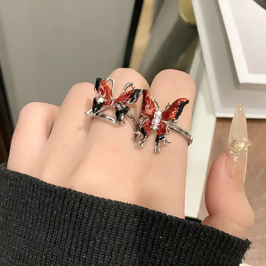 Copper women's butterfly open ring with Chinese design and adjustable fit