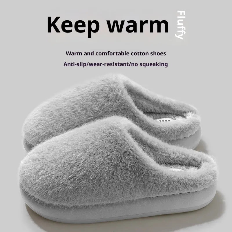 Non-slip Winter Insulated Cotton-padded Shoes for Couples Men's Warm Plush House Slippers with Artificial Wool Lining in Beige Green Pink Gray Khaki Sizes 36 to 45 Flat Heel Round Toe Wear-Resistant Outdoor Indoor Use