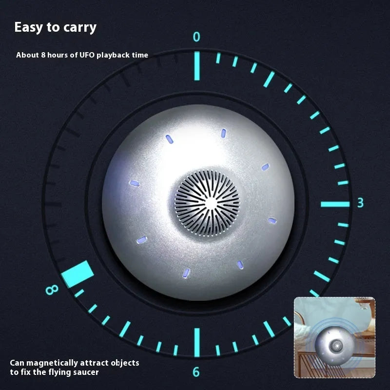 Black magnetic levitation Bluetooth speaker floating above base with automatic lifting mechanism